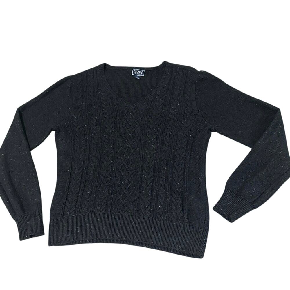 Chaps Classic black metallic speckle long sleeve sweater women’s size XL v-neck